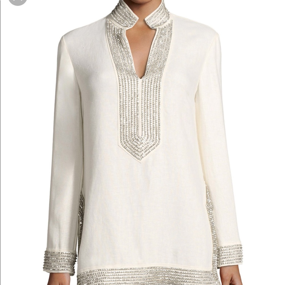 Tory Burch White and Silver Tunic